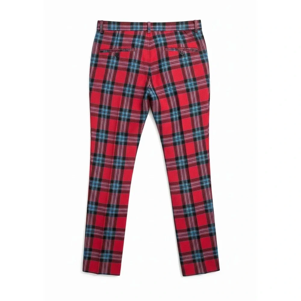 J. McLaughlin Plaid Wool Pants Mens 36 Red Excellent Tartan Trousers